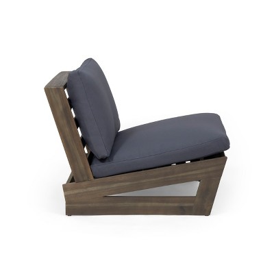Dark Gray Acacia Wood Club Chair with Foam Cushions