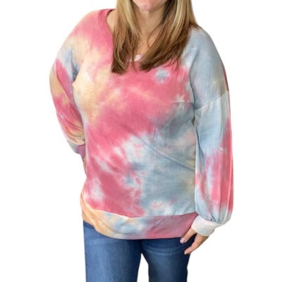Women's Pastel French Terry V-Neck Sweater - honeyme