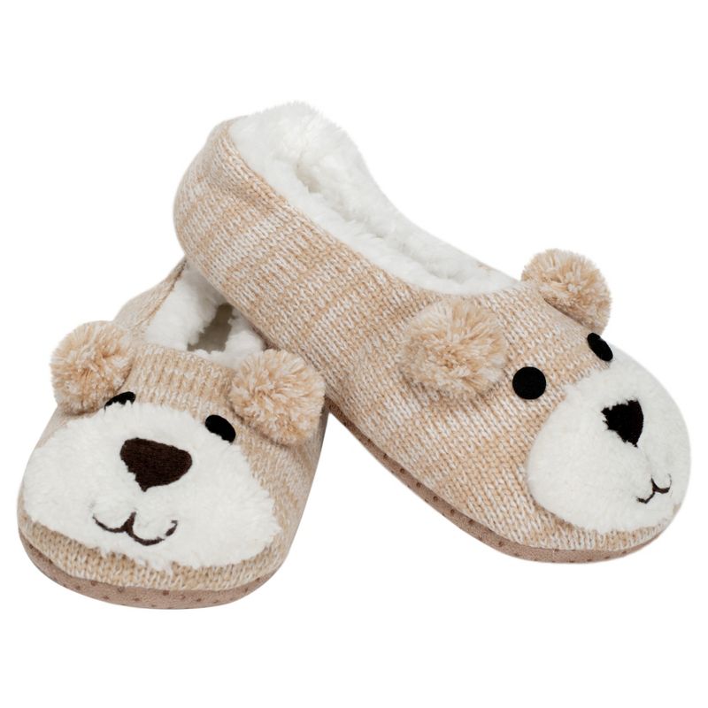 Elanze Designs Brown Puppy Dog Womens Animal Cozy Indoor Plush Lined Non Slip Fuzzy Soft Slipper - Small, 1 of 7
