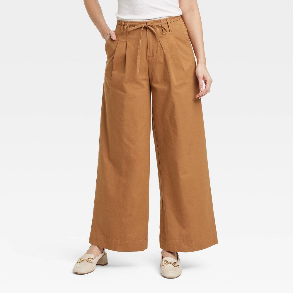 women's high-rise wide leg chino pants - a new day™ brown 6: midweight, side pocket, power stretch