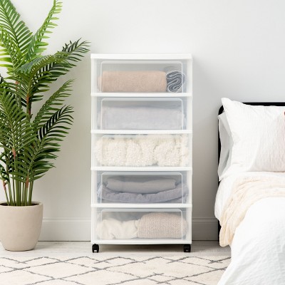 White Clear 5-Drawer Plastic Storage Organizer with Wheels