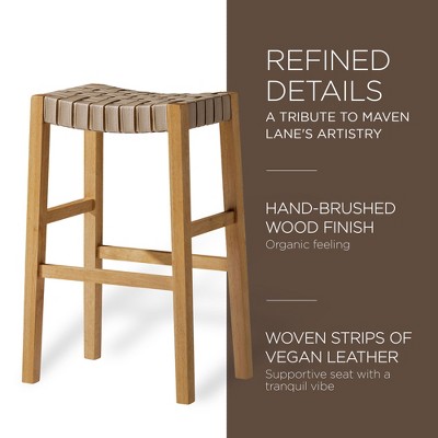 Weathered Natural Backless Saddle Wood Bar Stool with Vegan Leather Seat