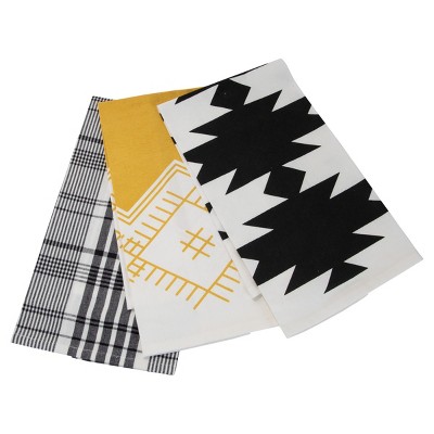Set of 3 Plaid and Abstract Pattern 27 x 18 Inch Woven Kitchen Tea Towels - Foreside Home & Garden