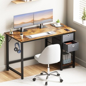 40 Inch Computer Desk with Drawers, Home Office Desk Writing Desk Work PC Table Study Desk with 2-Tier Drawers Storage Shelf Side Hook-The Pop Home - 1 of 4