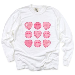 S.W.Smiley Sweethearts Chart Distressed - Women's Garment Dyed Long Sleeve Graphic T-Shirt - 1 of 4