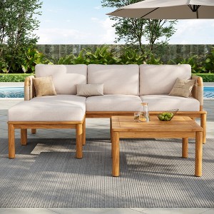 Christopher Knight Home Valencia Outdoor 3 Pieces Rustic Acacia Wood and Rope Weave Upholstered Seating Set - 1 of 4