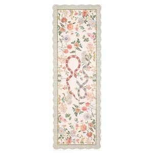 Washable Scalloped Living Room Rugs, Floral Snake Print Farmhouse Bedroom Carpet, Non Slip Low Pile Dining Room Rugs - 1 of 4