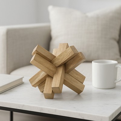 Mango Wood Geometric Decorative Object - 6" Brown Accent Sculpture for Home, Office, Bedroom, or Living Room Decor