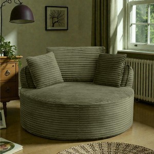 Mshliw Round Lounge Chair with Corduroy Upholstery, Single Sofa, Comfy Floor Chair with Foam and Spring Cushion and Back Pillows for Living Room - 1 of 4