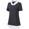 Women's Short Sleeve V-Neck Contrast Collared Shirts Patchwork Work Blouse Tunics Tops - 2 of 4
