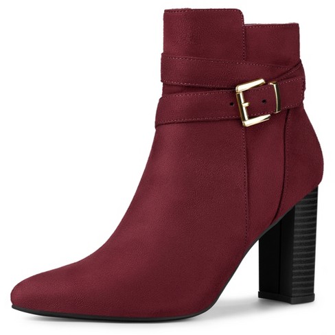 Allegra K Women's Platform Buckle Lace Up Block Heel Ankle Boot Burgundy 7  : Target