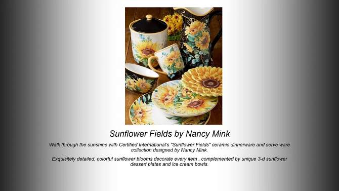 16pc Earthenware Sunflower Fields Dinnerware Set - Certified International, 2 of 8, play video