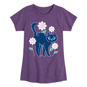 Girls' - Instant Message - Cat And Flowers Fitted Short Sleeve Graphic T-Shirt - 1 of 4