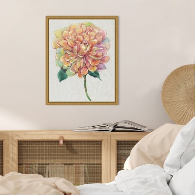 Multicolor Floral Peony Canvas Wall Art with Gold Frame, 16 x 20 inches