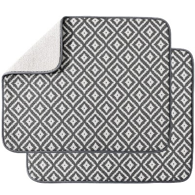 LunaLulinlk Dish Drying Mat for Kitchen 2 Pack, Ultra Absorbent Microfiber Dishes Drainer Mats 19.2 by 15.8 Inch(Rhombus)