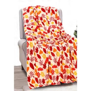 Extra Plush and Comfy Microplush Throw Blanket (50" x 60") Falling Leaves - 1 of 4