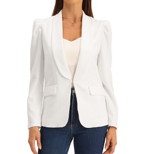 Allegra K Women's Spring Shawl Collar Puff Sleeve Work Blazer with Pockets - 1 of 4