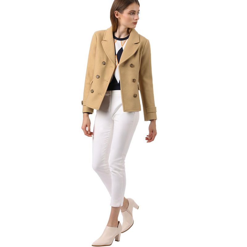Allegra K Women's Notched Lapel Double-Breasted Pea Coat, 4 of 8