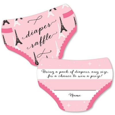 Big Dot of Happiness Paris, Ooh La La - Diaper Shaped Raffle Ticket Inserts - Paris Themed Baby Shower Activities - Diaper Raffle Game - Set of 24