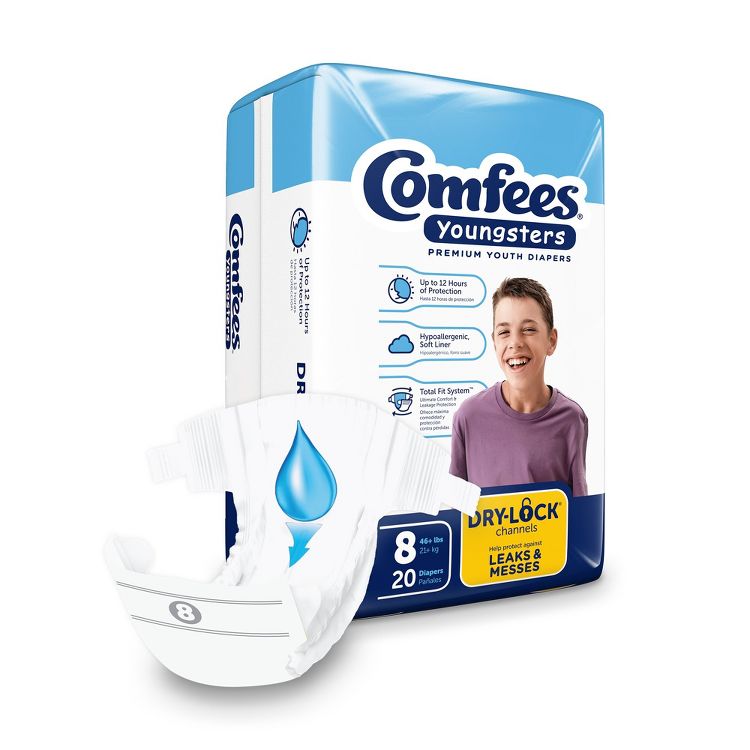 Comfees Youngsters Youth Incontinence Brief 8 Heavy Absorbency Contoured, CMF-8, 20 Ct, 1 of 3