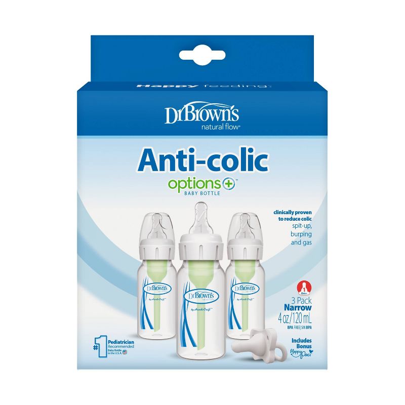 Dr. Brown&#39;s 4oz Anti-Colic Options+ Narrow Baby Bottle with Level 1 Slow Flow Nipple &#38; HappyPaci Pacifier - 0m+, 3 of 31