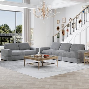 ATJafurn Corduroy Sectionals Sofa, Modern Modular Upholstered Loveseat Couch with Square Arm and Deep Seat for Living Room - 1 of 4