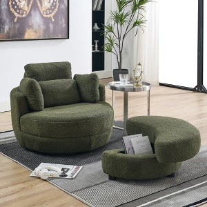 39"W Swivel Chair With Moon Storage Ottoman, 4 Pillows Modern Accent Round Swivel Oversized Barrel Chairs, Armchair - 1 of 3