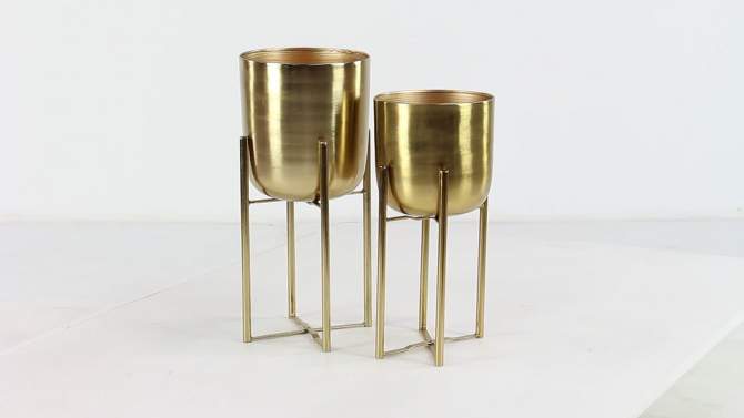 Set of 2 11&#34; x 11&#34; x 22&#34;/10&#34; x 10&#34; x 19&#34; Planters with Stand Gold - CosmoLiving by Cosmopolitan, 2 of 21, play video