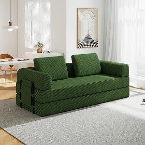 Racxily Convertible Sofa Bed with Pillow - Corduroy Folding Couch, Loveseat Sofa for Living Room, Bedroom, Lounge - 1 of 4