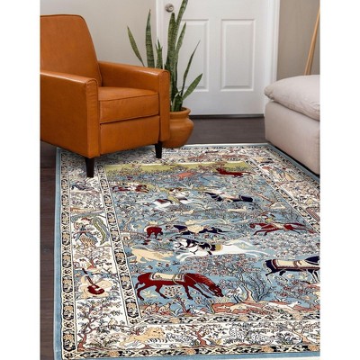 Blue and Tan Floral Synthetic 8' x 10' Area Rug