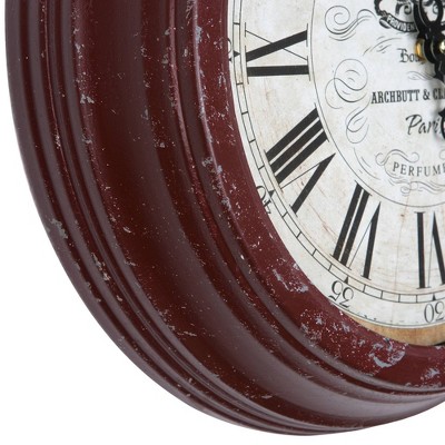 Yosemite Distressed Red Iron Round Wall Clock with Roman Numerals