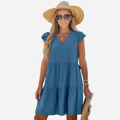 Women's Ruffled Tiered Hem Dress - Cupshe-m-blue : Target