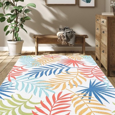 Modern Throw Rugs Botanical Area Rug Machine Washable Rug Stain Resistant Easy Cleaning Area Rug Low Pile Floor Cover Folding Carpet For Home Decor