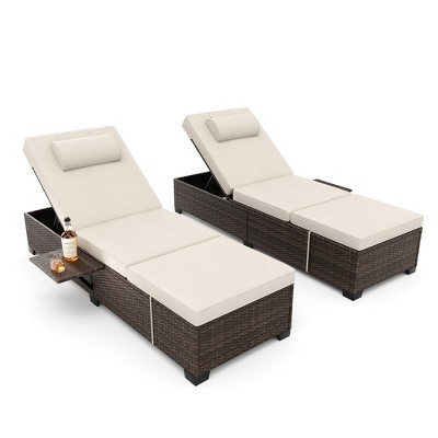 Lounge Chairs Outdoor Set of 2, PE Rattan Chaise Lounge Chair with 5-Position Adjustable Backrest for Patio Beach Pool Deck Backyard