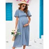 Women's Maternity Dress Floral Ruffles Short Sleeve Dress Boho Smocked Scoop Neck Midi Dress for Photoshoot Baby Shower - 3 of 4