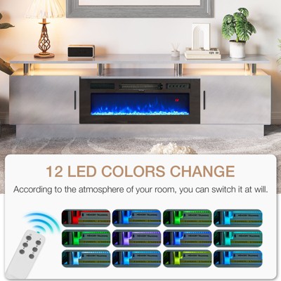 Gray 80" Modern Fireplace TV Stand with Cabinets