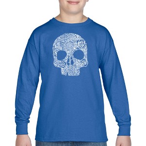 LA Pop Art Boy's Word Art Long Sleeve - Flower Skull - 1 of 4