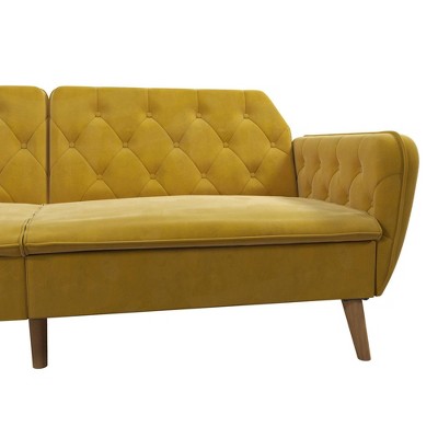 Mustard Faux Leather Tufted Twin Sleeper Sofa with Memory Foam