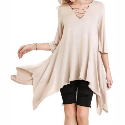 Women's Crossed Bell Sleeve Asymmetrical Tunic - umgee