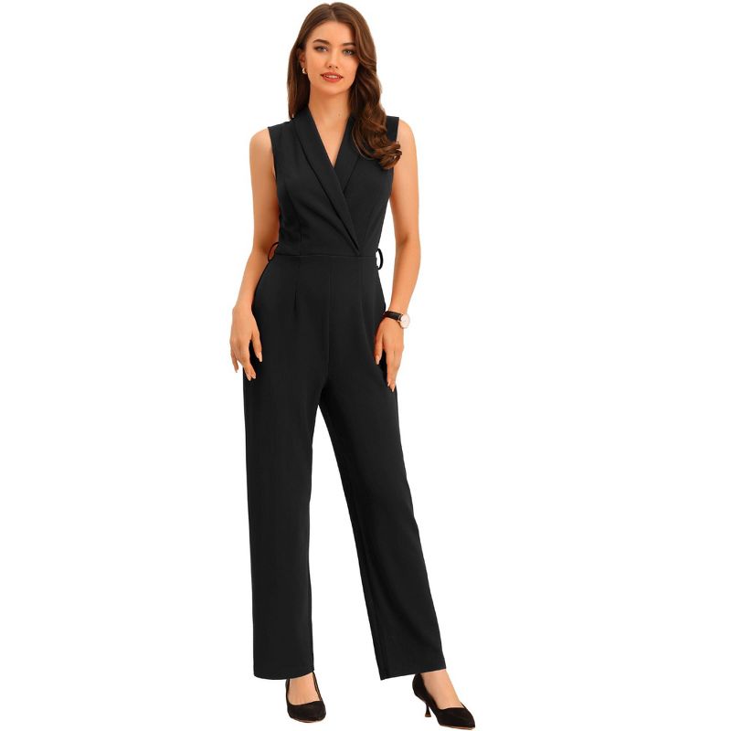 Allegra K Women's Casual Sleeveless Shawl Collar Office Belted Cropped Jumpsuit, 1 of 6