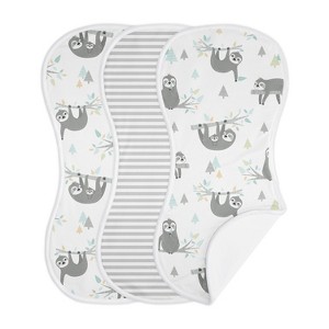 Sweet Jojo Designs Gender Neutral Baby Burp Cloths Sloth Blue Grey and White 3pc - 1 of 4