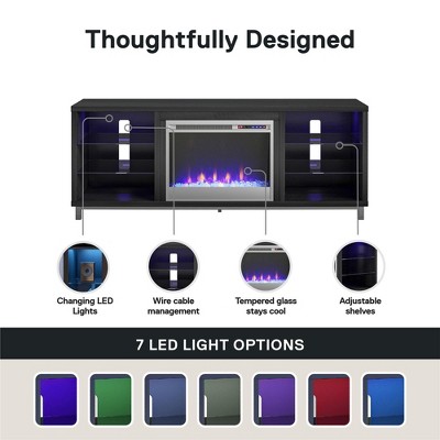 Black Oak 65" Fireplace TV Stand with Shelves