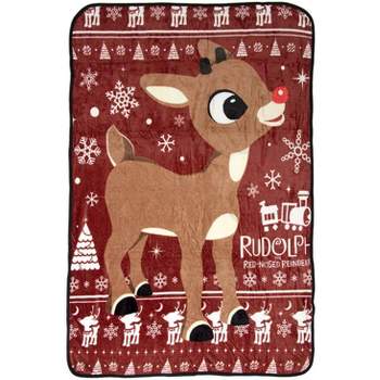 Rudolph The Red-Nosed Reindeer Soft Plush Fleece Throw Blanket 45" x 60" Red