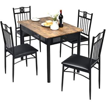 Costway 5PCS Dining Set Metal Table & 4 Chairs Kitchen Breakfast Furniture Black