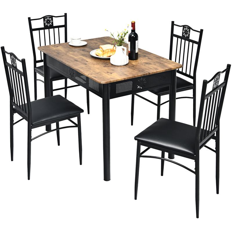 Costway 5PCS Dining Set Metal Table & 4 Chairs Kitchen Breakfast Furniture Black, 1 of 11