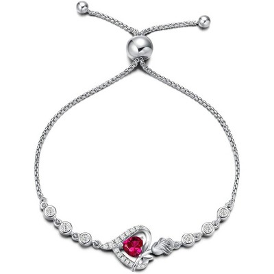 Sterling Silver Birthstone Tennis Bracelet for Women, Rose Heart Gemstone Jewelry, Anniversary Birthday Gift for Mom Wife