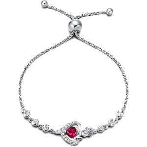 Sterling Silver Birthstone Tennis Bracelet for Women, Rose Heart Gemstone Jewelry, Anniversary Birthday Gift for Mom Wife - 1 of 4