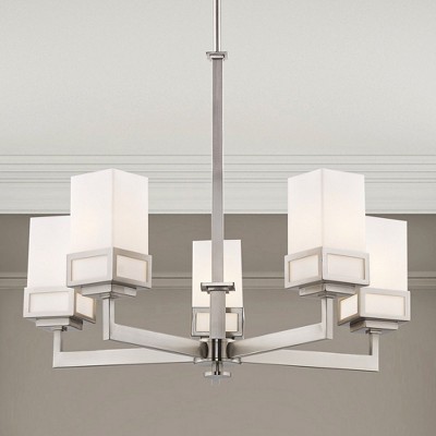 Sleek Brushed Nickel 5-Light Chandelier with Satin Opal White Glass