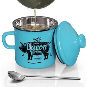 Mini Bacon Grease Container With Strainer, 15OZ Enamel Grease Saver for Kitchen Fat Storage - 1 of 4