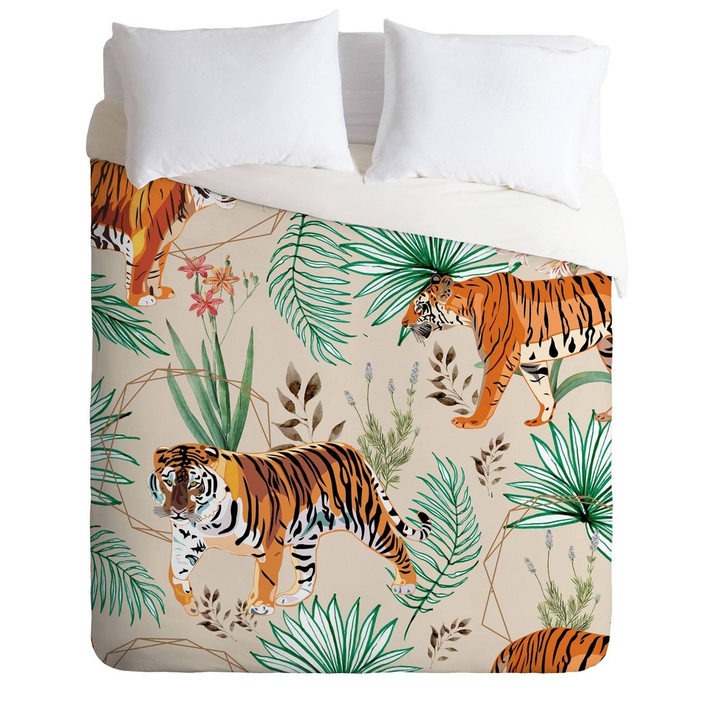 King Tropical and Tigers Comforter Set Orange/Green/Beige - Deny Designs -  80176098